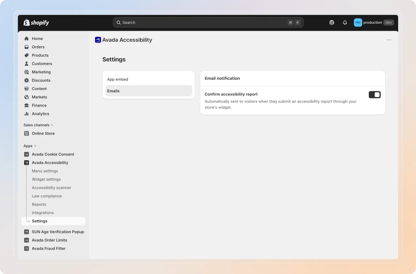 Email notification settings