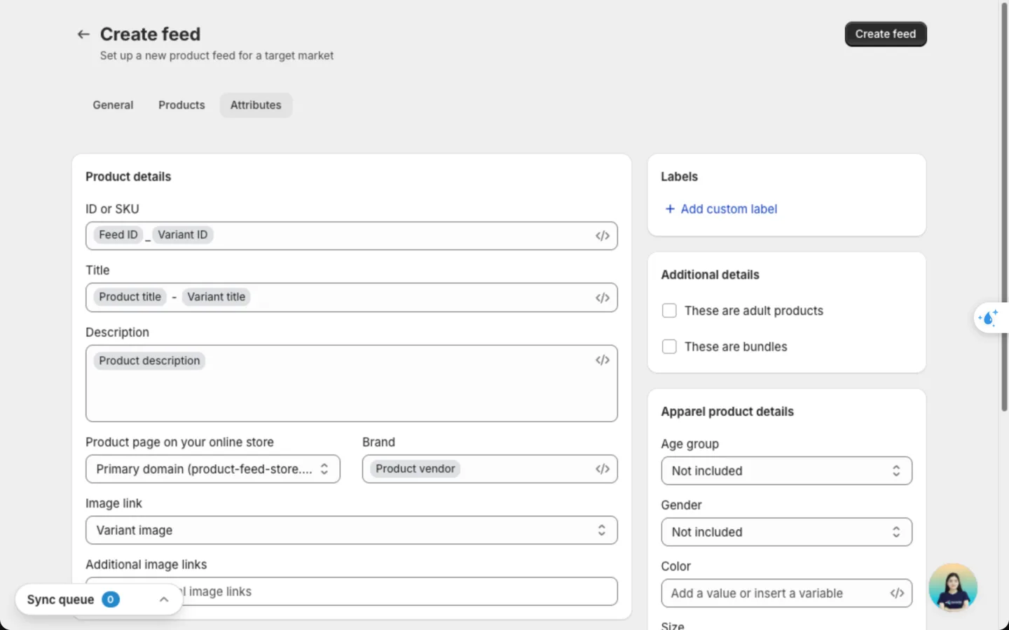 Attributes tab with Product details at the top