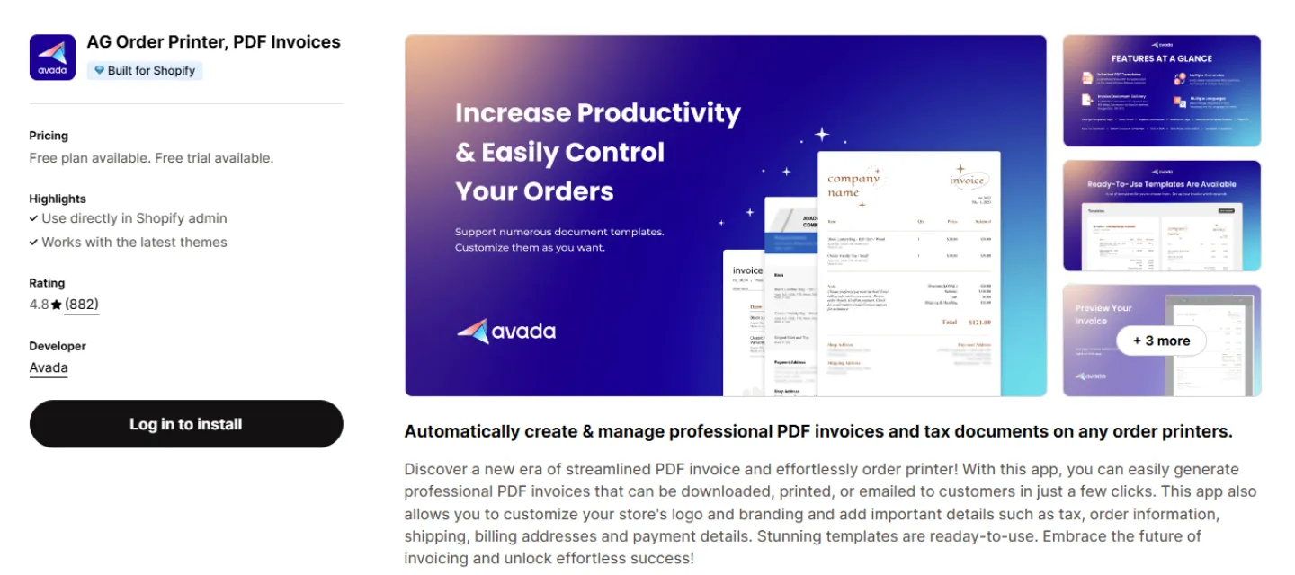 Avada PDF Invoice — overview