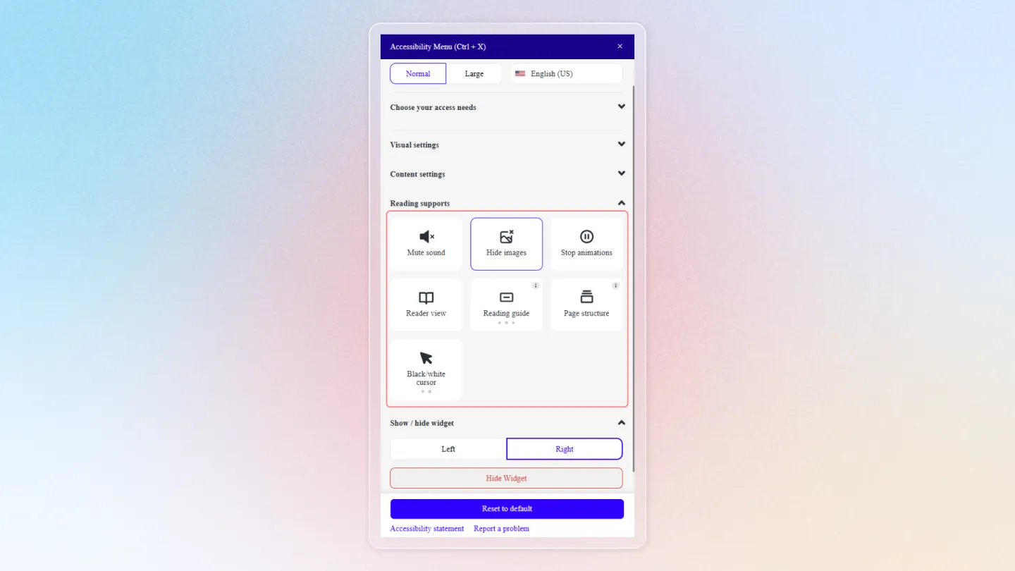 Accessibility widget on storefront