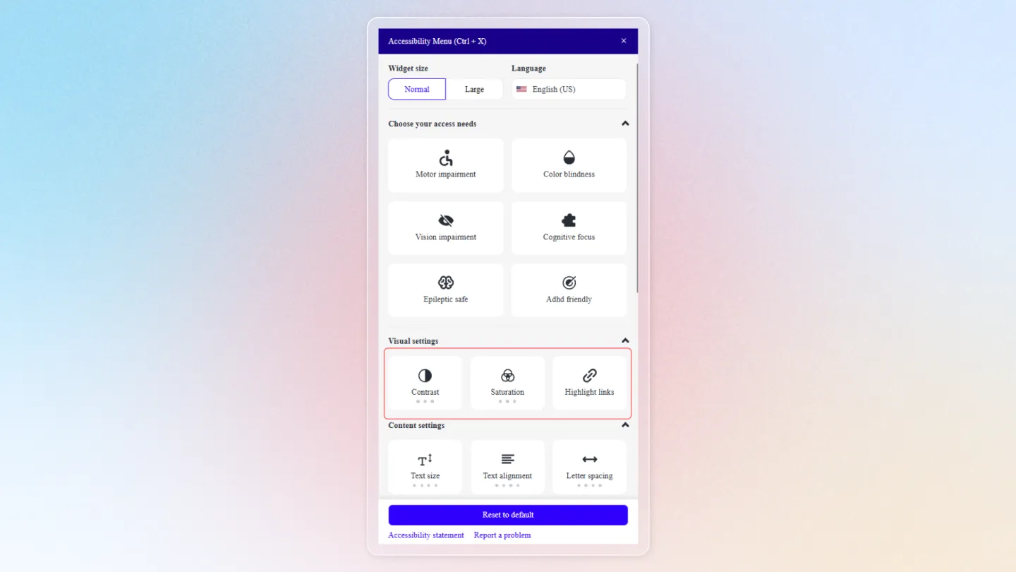 Accessibility profiles in widget