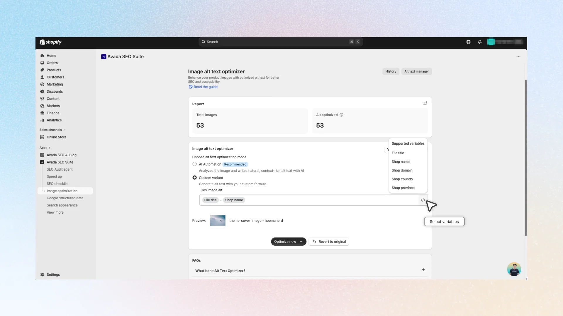 Image alt text optimizer