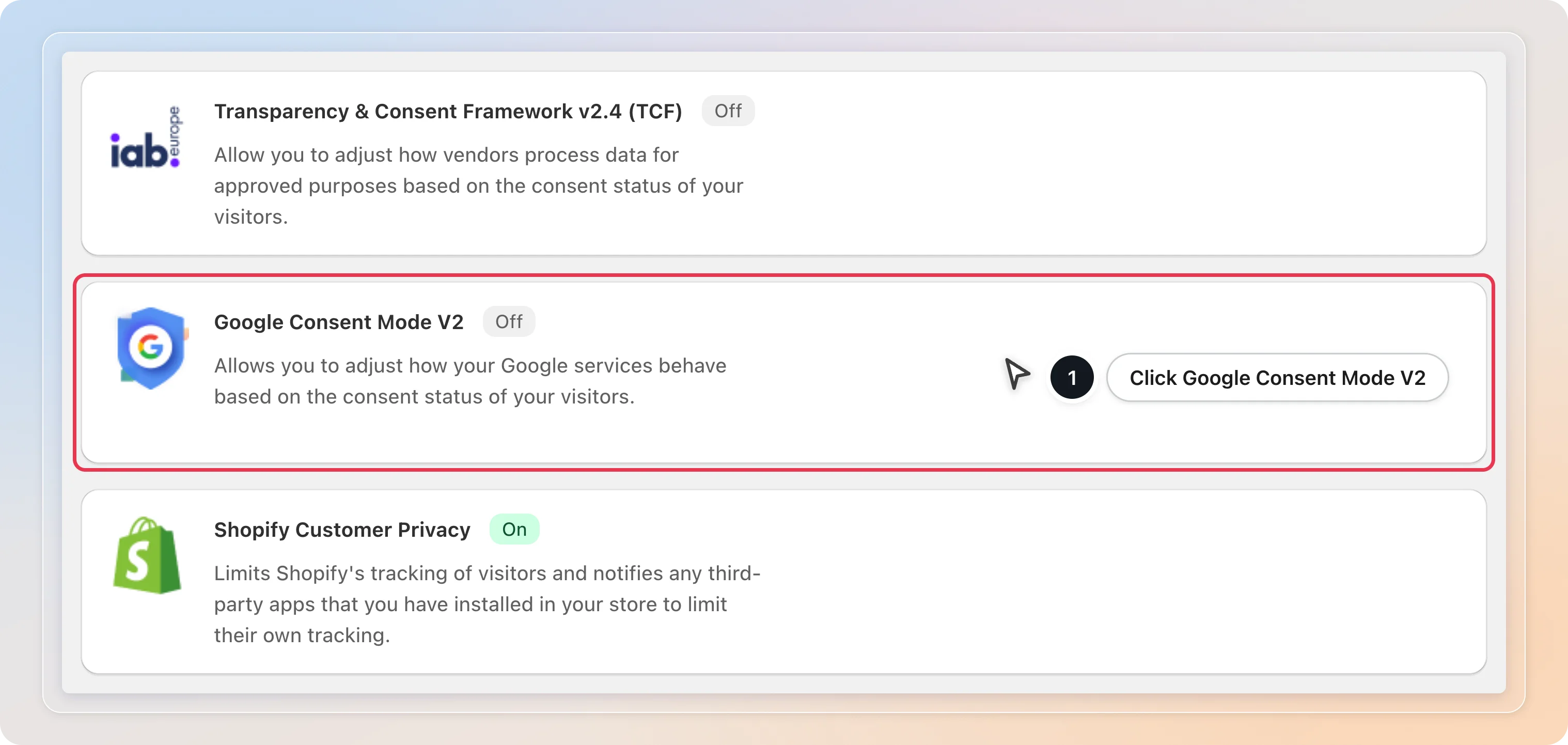 Open Google Consent Mode V2 in Integrations