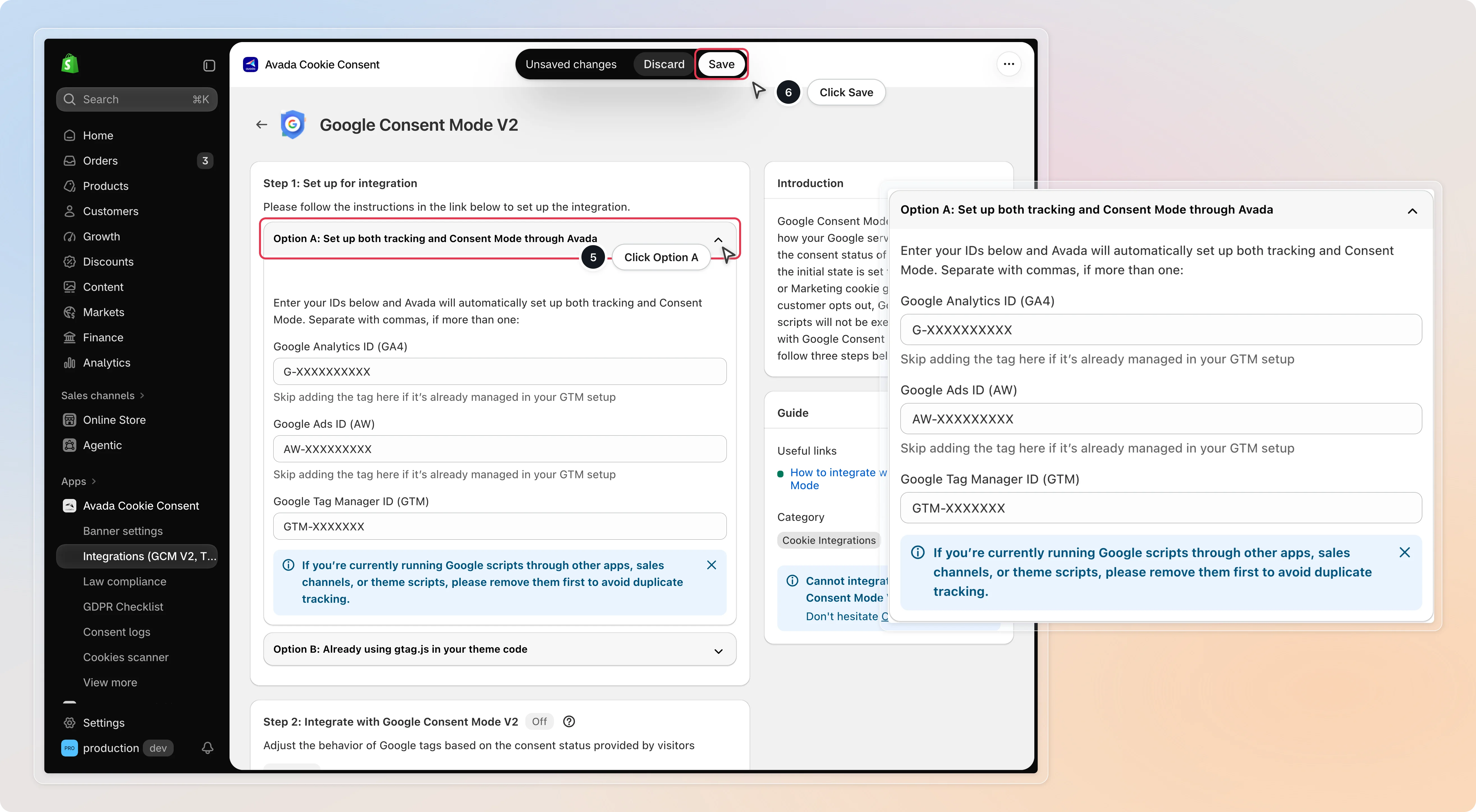 Enter your Google IDs in Option A