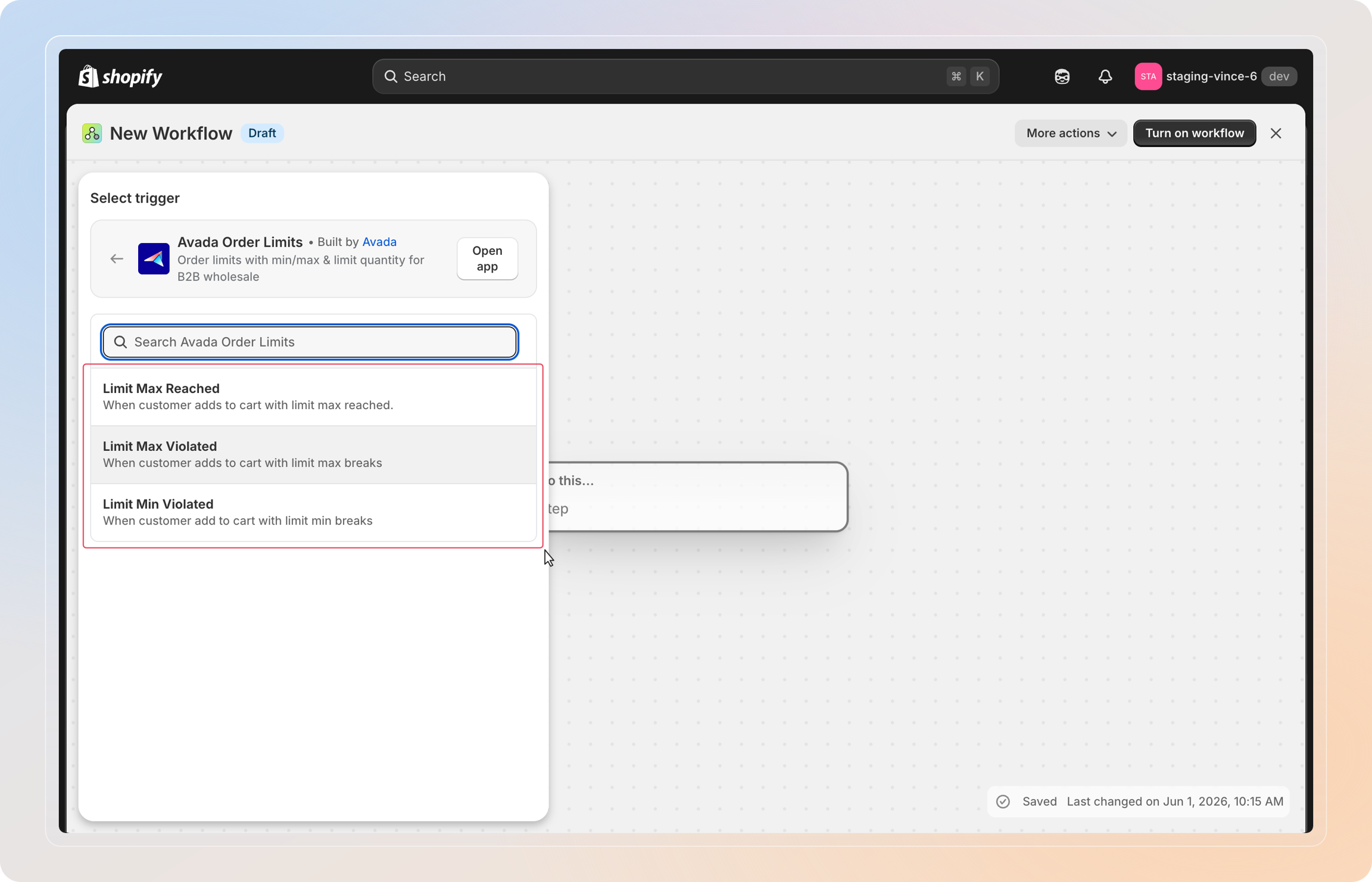 Pick an Avada Order Limit trigger