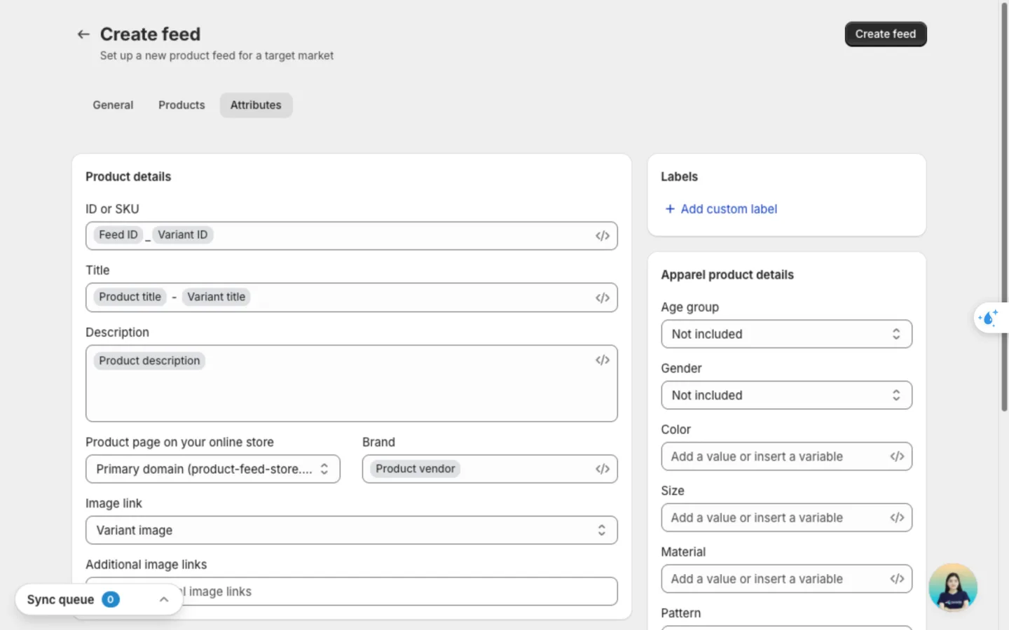 Attributes tab with Product details at the top
