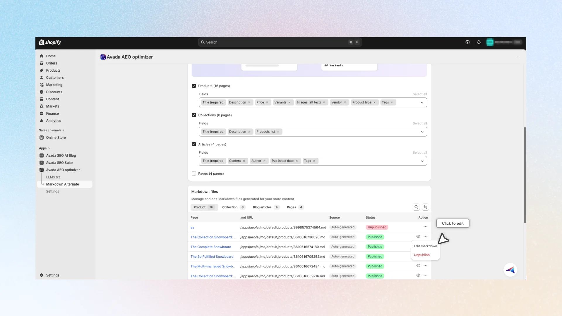 Edit Markdown modal