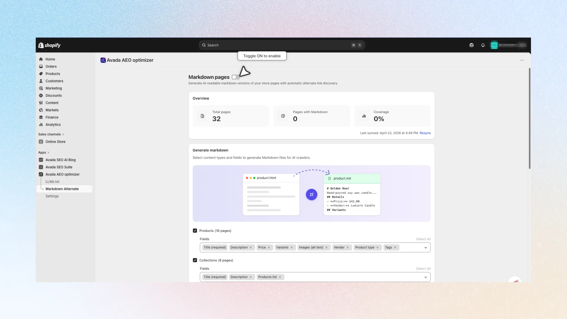 Turn on Markdown pages