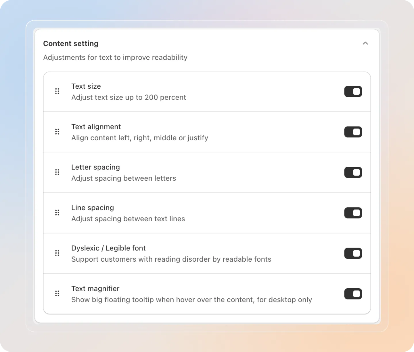 Content setting section