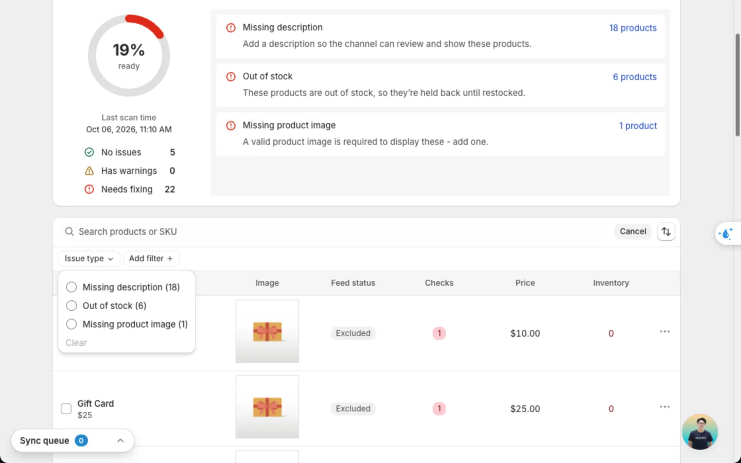 Product table filters with Issue type and Fix type