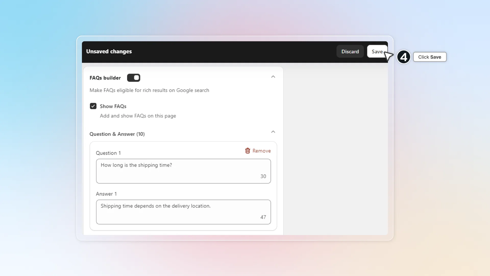 Save FAQs builder