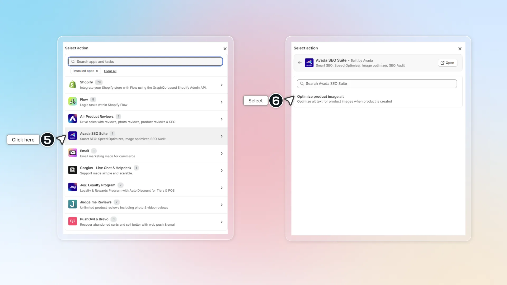 Select app action