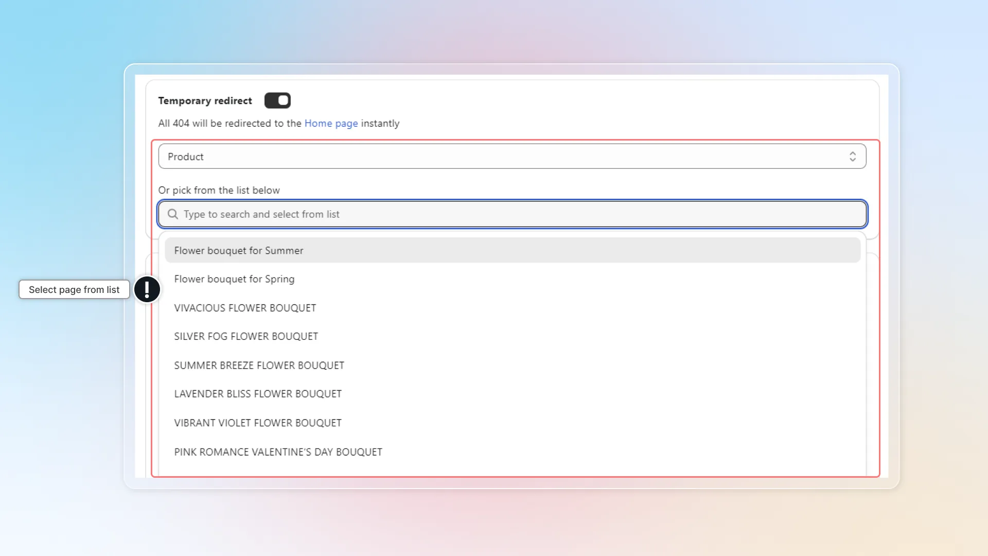 Select page from list