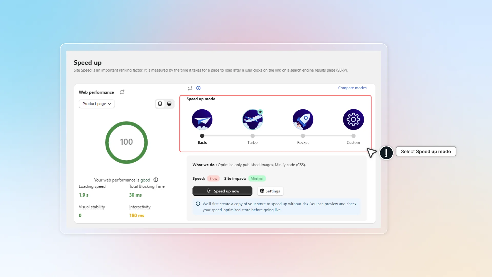 Select speed up mode