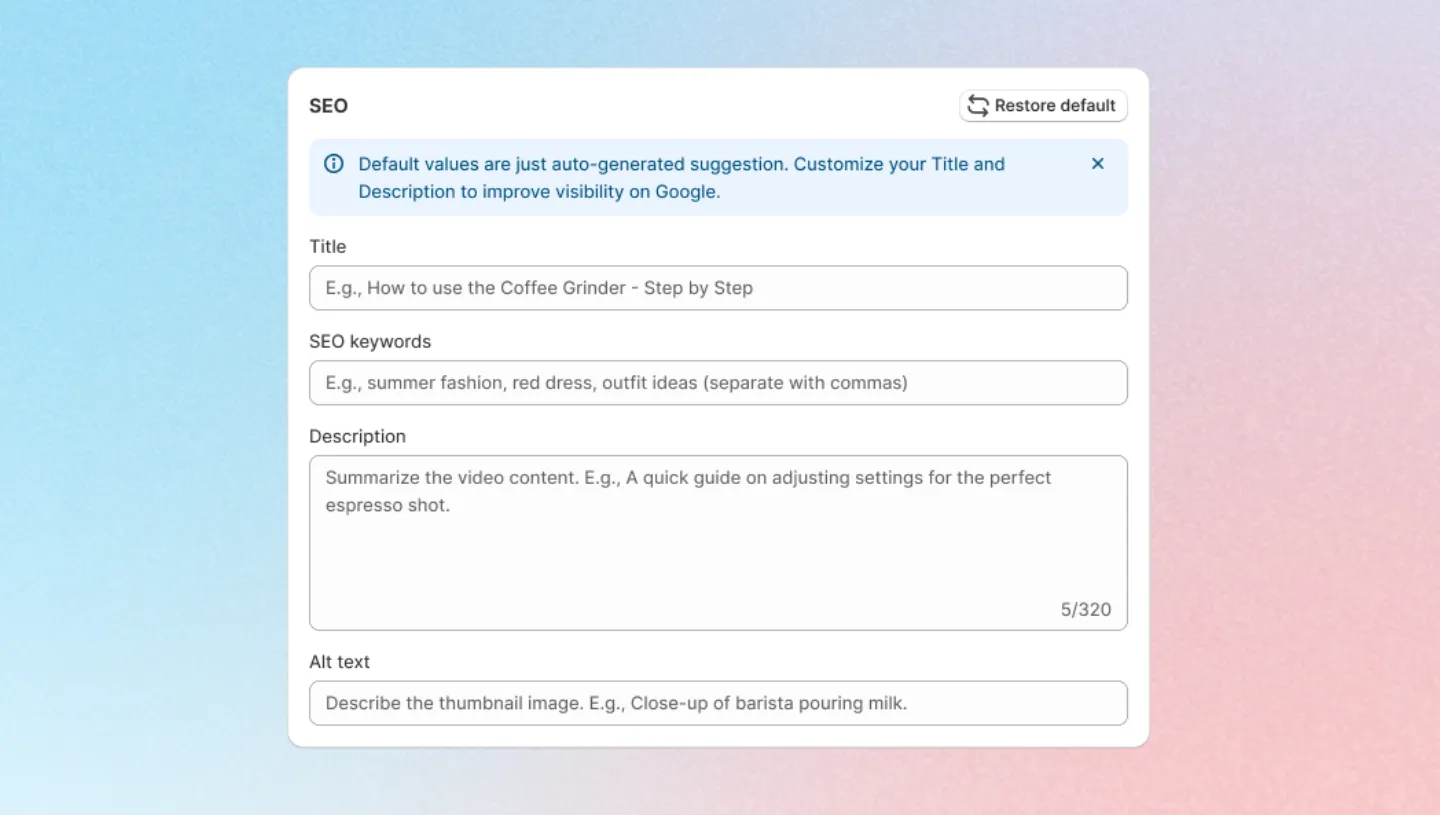 Video SEO metadata editor