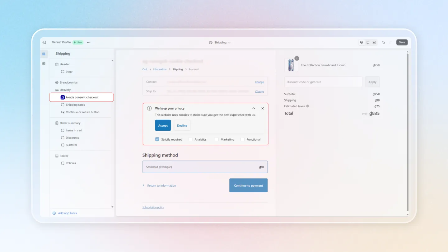 Save checkout settings
