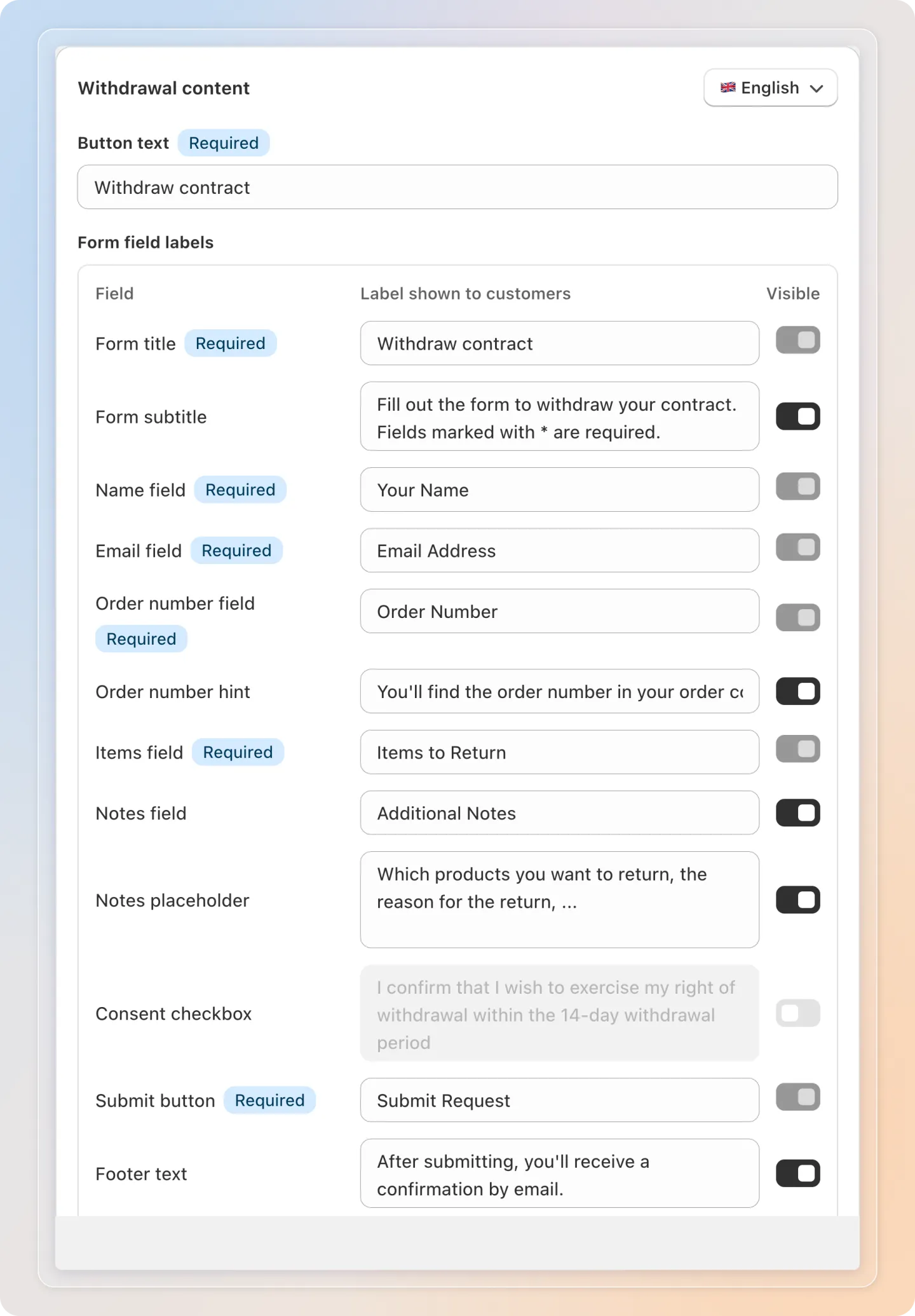 Widget & Form Content tab
