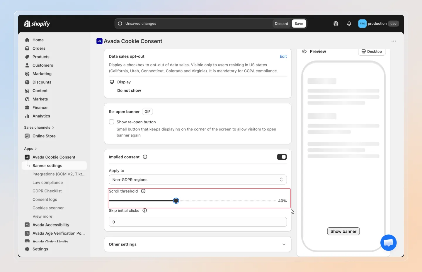 Configure scroll threshold