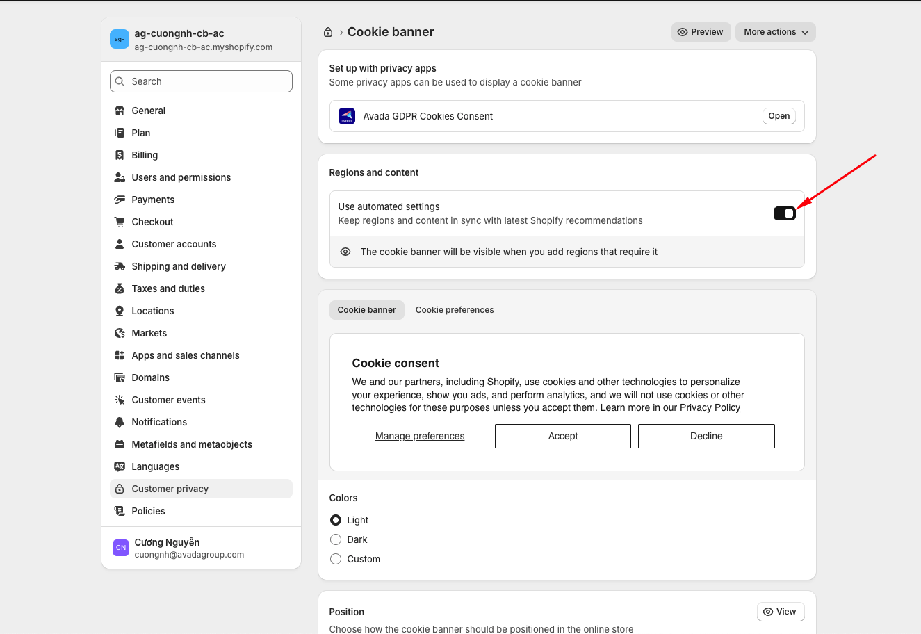 Switch off automated setting
