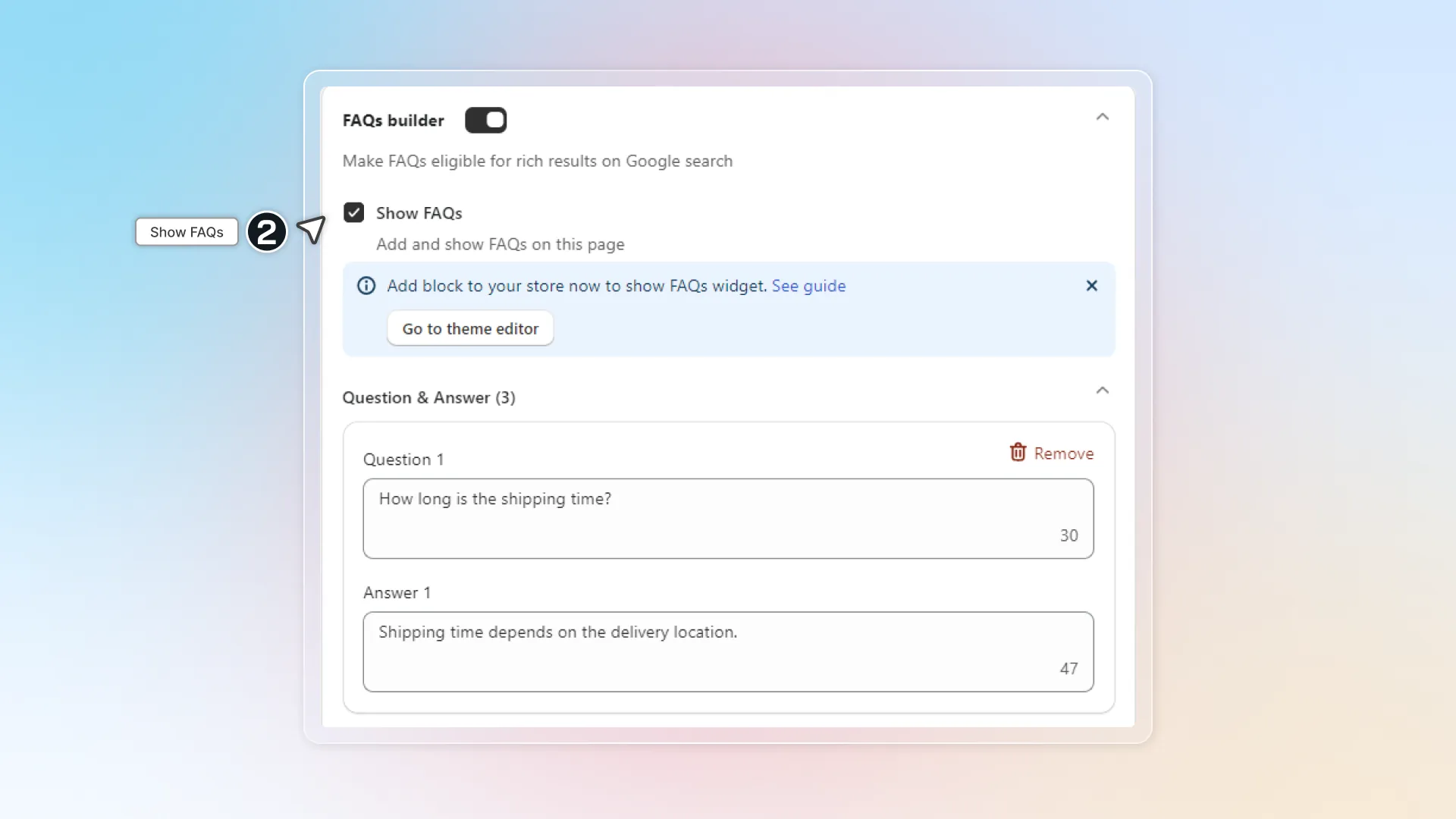 Show FAQs in this page