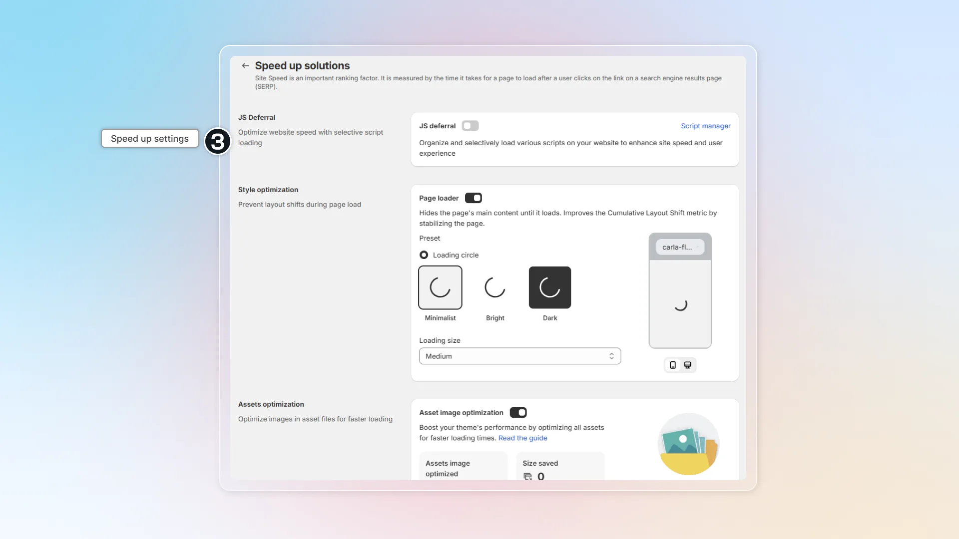 Speed up settings