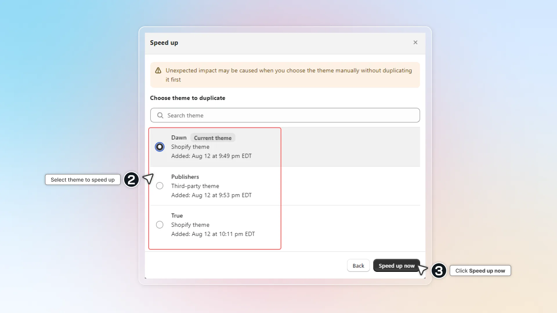 Speeed up now with selected theme