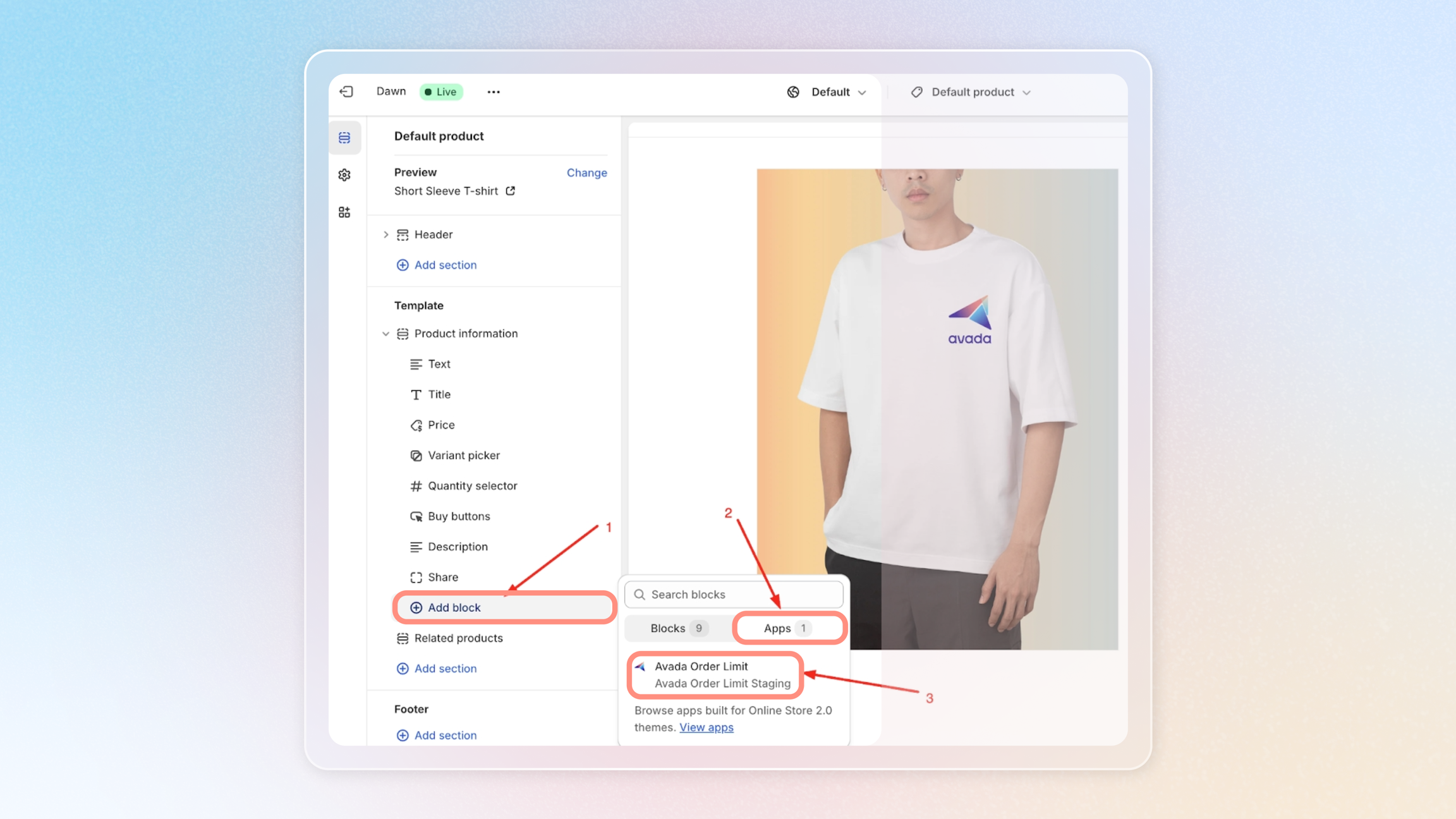 Add Avada Order Limit block
