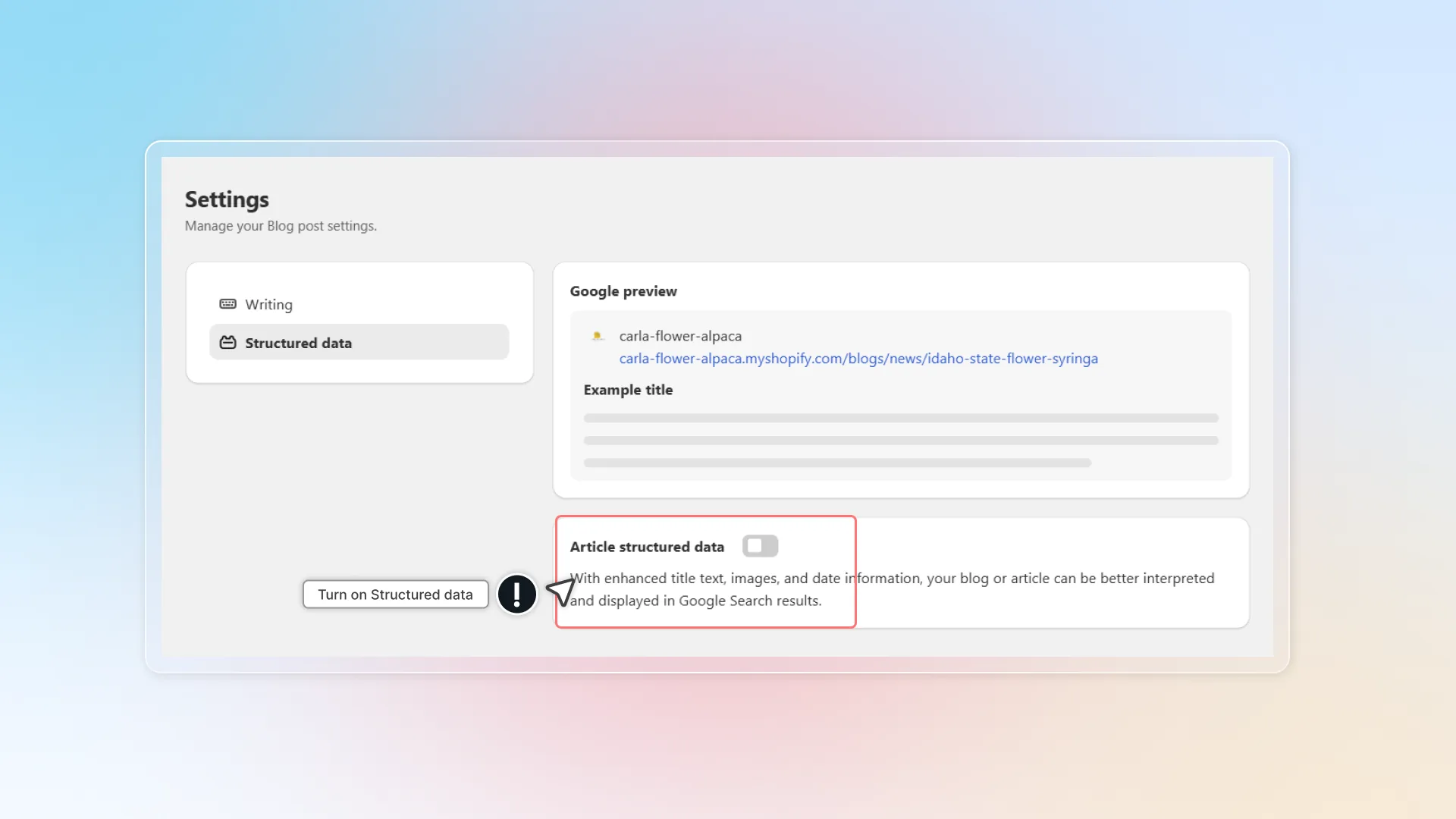 Turn on article structured data