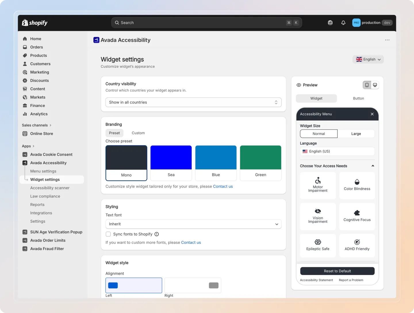 Widget General Settings overview